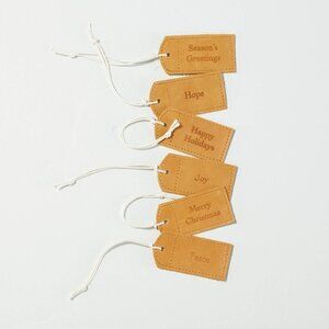 Hearth & Hand‎ Magnolia 6ct Holiday Quote Leather Gift Tag Set Brown